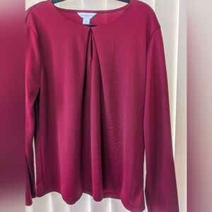 Liz Claiborne Long-Sleeve Pleat Front Top - Berry